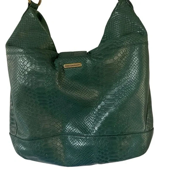 Rebecca Minkoff Snakeskin Croc Embossed Forest Green Hobo Bag with Gold Accents - Picture 6 of 7